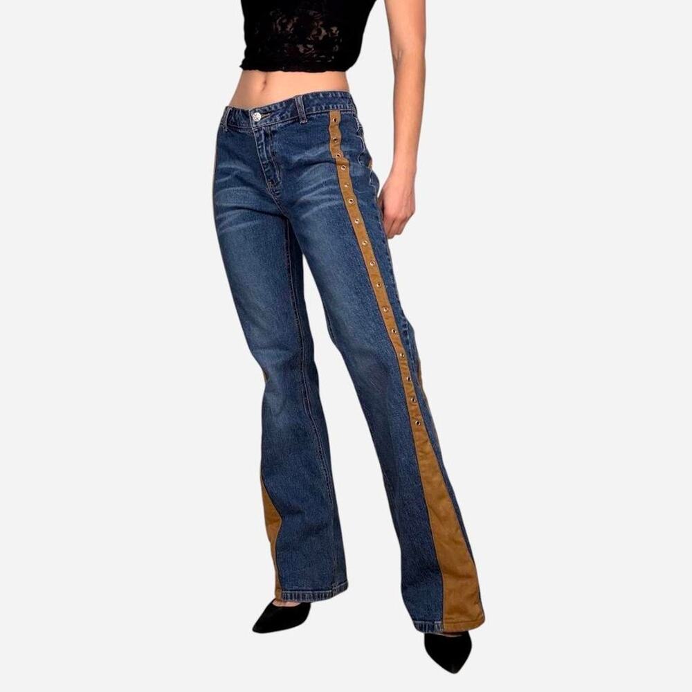Flare leg jeans grommet striped detail - R4R jeans - fits like size 27”/28”